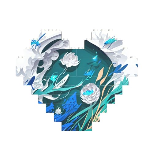 Blue Fly Libellen-Druck, Baustein-Puzzle, herzförmig, personalisierbar, Valentinstagsgeschenke von ASSORT