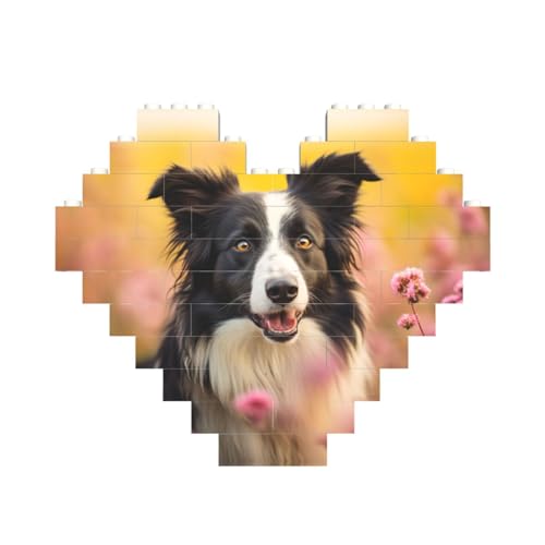 Border Collie Blumendruck, Baustein-Puzzle, herzförmig, personalisierbar, Valentinstagsgeschenk Border Collie Blumendruck, Baustein-Puzzle, herzförmig, personalisierbar, Valentinstagsgeschenk von ASSORT