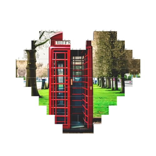 Britische Telefonzelle Druck Baustein-Puzzle Herzform, personalisierbares Valentinstagsgeschenk von ASSORT