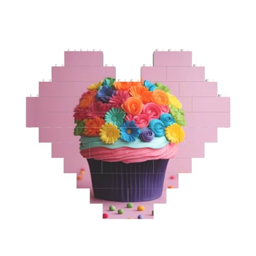 Bunte Cupcakes, Regenbogen-Blume, Kuchendruck, Baustein-Puzzle, herzförmig, personalisierbar, Valentinstagsgeschenk Bunte Cupcakes, Regenbogen-Blume, Kuchendruck, Baustein-Puzzle, herzförmig, personalisierbar, Valentinstagsgeschenk von ASSORT
