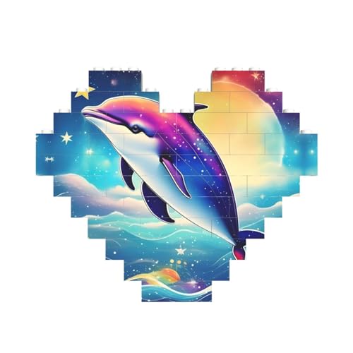 Buntes Sternenhimmel, Ozean, Delfin, Druck, Baustein-Puzzle, herzförmig, personalisierbar, Valentinstagsgeschenk Buntes Sternenhimmel, Ozean, Delfin, Druck, Baustein-Puzzle, herzförmig, personalisierbar, Valentinstagsgeschenk von ASSORT