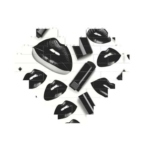 Cooles schwarzes Lippenstift-Lippen-Druck-Baustein-Puzzle, herzförmig, personalisierbar, Valentinstagsgeschenke Cooles schwarzes Lippenstift-Lippen-Druck-Baustein-Puzzle, herzförmig, personalisierbar, Valentinstagsgeschenke von ASSORT