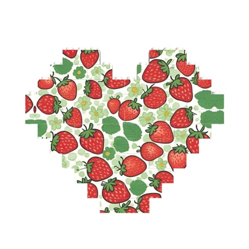 Erdbeermuster-Druck, Baustein-Puzzle, herzförmig, personalisierbar, Valentinstagsgeschenke Erdbeermuster-Druck, Baustein-Puzzle, herzförmig, personalisierbar, Valentinstagsgeschenke von ASSORT