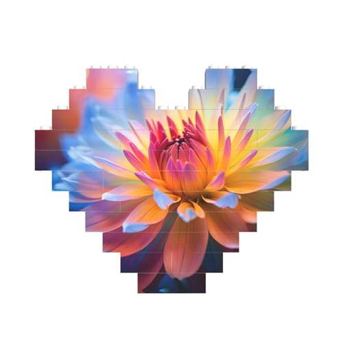 Farbiger Blumendruck, Baustein-Puzzle, herzförmig, personalisierbar, Valentinstagsgeschenk Farbiger Blumendruck, Baustein-Puzzle, herzförmig, personalisierbar, Valentinstagsgeschenk von ASSORT