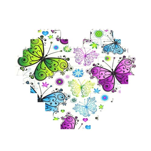 Frühlingsbunter Schmetterlingsdruck, Baustein-Puzzle, herzförmig, personalisierbar, Valentinstagsgeschenk Frühlingsbunter Schmetterlingsdruck, Baustein-Puzzle, herzförmig, personalisierbar, Valentinstagsgeschenk von ASSORT