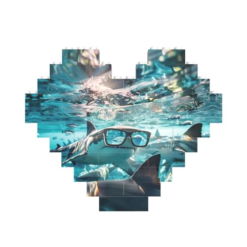 Hai mit Glasdruck, Baustein-Puzzle, herzförmig, personalisierbar, Valentinstagsgeschenke Hai mit Glasdruck, Baustein-Puzzle, herzförmig, personalisierbar, Valentinstagsgeschenke von ASSORT