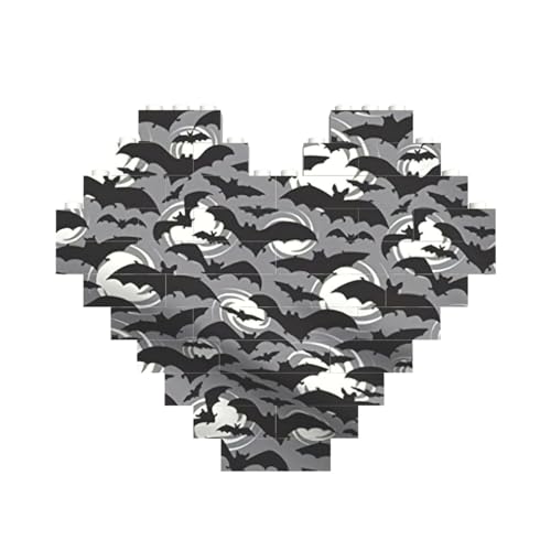 Halloween Fledermäuse grauer Druck Baustein-Puzzle herzförmig, personalisierbar, personalisierbar, Valentinstagsgeschenke von ASSORT