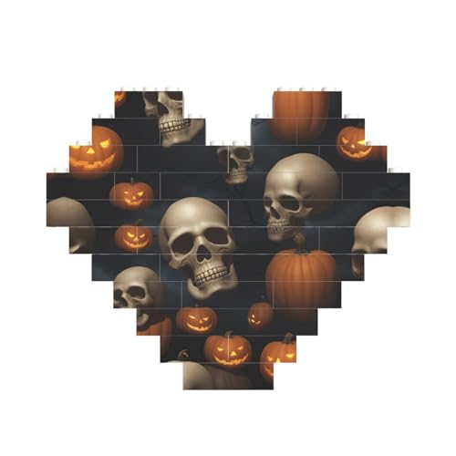 Halloween-Totenkopf-Druck, Baustein-Puzzle, herzförmig, personalisierbar, Valentinstagsgeschenke Halloween-Totenkopf-Druck, Baustein-Puzzle, herzförmig, personalisierbar, Valentinstagsgeschenke von ASSORT