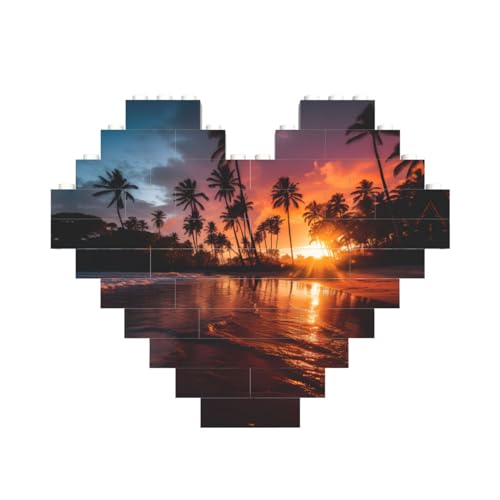 Kokosnuss-Sonnenuntergang-Druck, Baustein-Puzzle, herzförmig, personalisierbar, Valentinstagsgeschenke Kokosnuss-Sonnenuntergang-Druck, Baustein-Puzzle, herzförmig, personalisierbar, Valentinstagsgeschenke von ASSORT