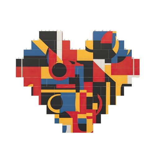 Komposition in Rot, Gelb, Blau und Schwarz Druck Baustein-Puzzle Herzform, personalisierte individuelle Valentinstagsgeschenke von ASSORT