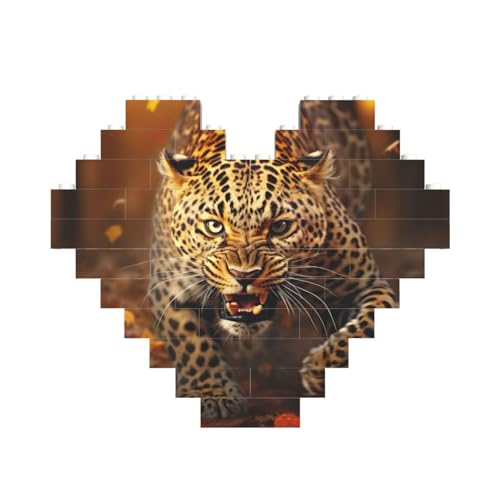 Leoparden-Tigerdruck, Baustein-Puzzle, herzförmig, personalisierbar, Valentinstagsgeschenk von ASSORT
