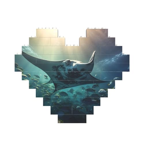 Manta Ray und Fisch-Druck, Baustein-Puzzle, herzförmig, personalisierbar, Valentinstagsgeschenk Manta Ray und Fisch-Druck, Baustein-Puzzle, herzförmig, personalisierbar, Valentinstagsgeschenk von ASSORT