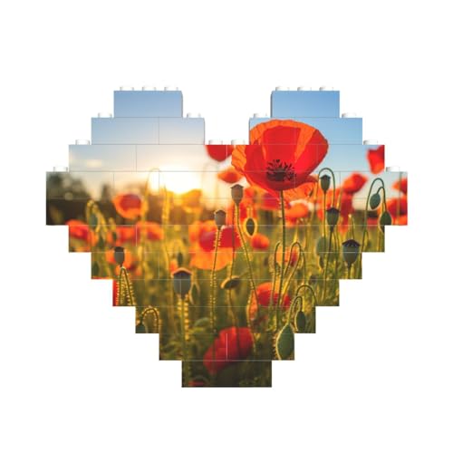 Mohnblumen-Druck, Baustein-Puzzle, herzförmig, personalisierbar, Valentinstagsgeschenke Mohnblumen-Druck, Baustein-Puzzle, herzförmig, personalisierbar, Valentinstagsgeschenke von ASSORT