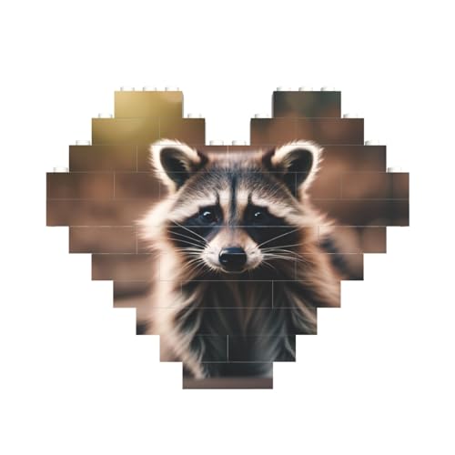Niedlicher Waschbär-Druck, Baustein-Puzzle, herzförmig, personalisierbar, Valentinstagsgeschenke von ASSORT