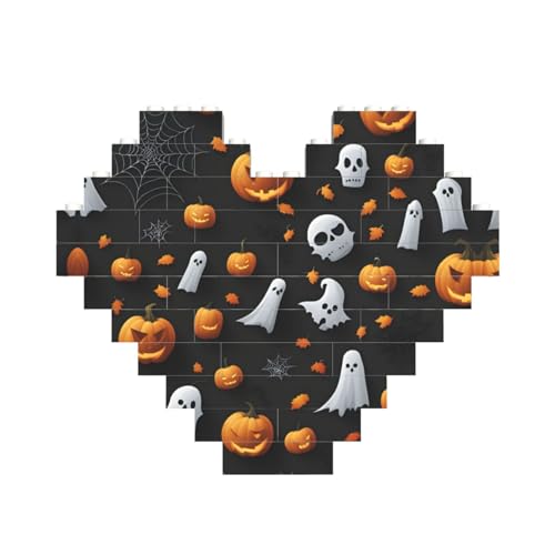 Niedliches Halloween-Muster, Baustein-Puzzle, herzförmig, personalisierbar, Valentinstagsgeschenk von ASSORT