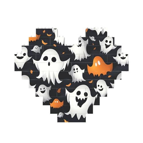 Niedliches weißes Geister-Halloween-Muster, Baustein-Puzzle, herzförmig, personalisierbar, Valentinstagsgeschenke Niedliches weißes Geister-Halloween-Muster, Baustein-Puzzle, herzförmig, personalisierbar, Valentinstagsgeschenke von ASSORT
