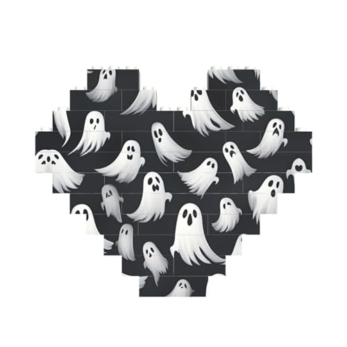 Niedliches weißes Geister-Halloween-Muster, Baustein-Puzzle, herzförmig, personalisierbar, Valentinstagsgeschenke Niedliches weißes Geister-Halloween-Muster, Baustein-Puzzle, herzförmig, personalisierbar, Valentinstagsgeschenke von ASSORT