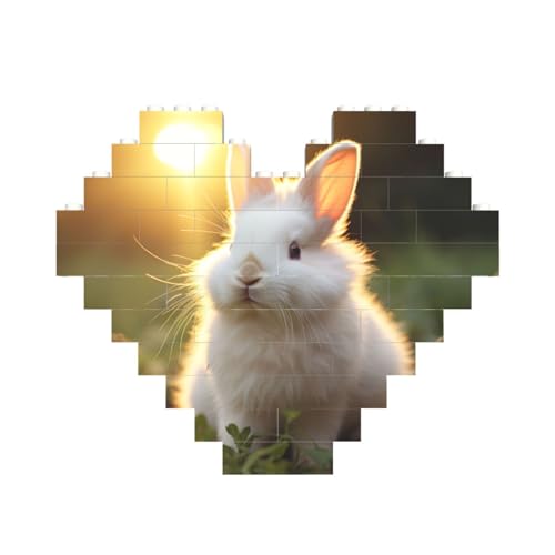 Niedliches weißes Kaninchen-Druck, Baustein-Puzzle, herzförmig, personalisierbar, Valentinstagsgeschenk von ASSORT