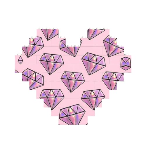 Rosa Diamantmuster-Druck, Baustein-Puzzle, herzförmig, personalisierbar, Valentinstagsgeschenke Rosa Diamantmuster-Druck, Baustein-Puzzle, herzförmig, personalisierbar, Valentinstagsgeschenke von ASSORT