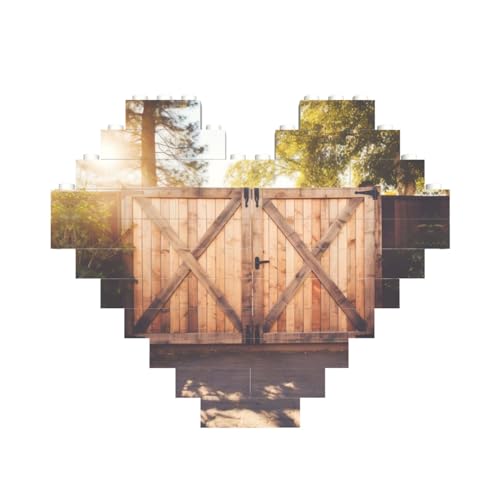 Rustikaler Stall Holztürdruck, Baustein-Puzzle, herzförmig, personalisierbar, Valentinstagsgeschenke von ASSORT
