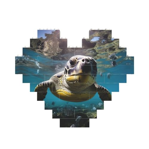 Schildkröten-Druck, Baustein-Puzzle, herzförmig, personalisierbar, Valentinstagsgeschenk Schildkröten-Druck, Baustein-Puzzle, herzförmig, personalisierbar, Valentinstagsgeschenk von ASSORT