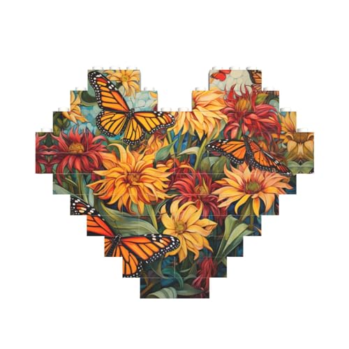 Sonnenblume mit Schmetterlings-Druck, Baustein-Puzzle, herzförmig, personalisierbar, Valentinstagsgeschenke Sonnenblume mit Schmetterlings-Druck, Baustein-Puzzle, herzförmig, personalisierbar, Valentinstagsgeschenke von ASSORT