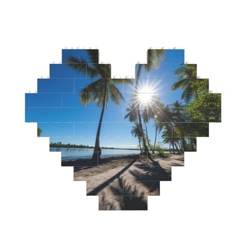 Strandpalmen-Druck, Baustein-Puzzle, herzförmig, personalisierbar, Valentinstagsgeschenke Strandpalmen-Druck, Baustein-Puzzle, herzförmig, personalisierbar, Valentinstagsgeschenke von ASSORT
