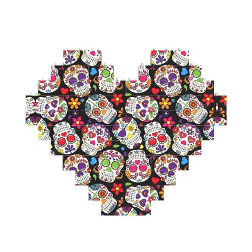 Totenkopf-Druck, Baustein-Puzzle, herzförmig, personalisierbar, Valentinstagsgeschenke Totenkopf-Druck, Baustein-Puzzle, herzförmig, personalisierbar, Valentinstagsgeschenke von ASSORT