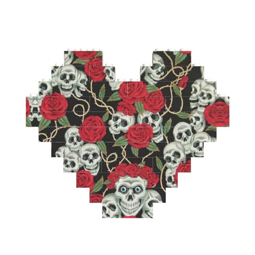 Totenkopf und rote Rose, Baustein-Puzzle, herzförmig, personalisierbar, Valentinstagsgeschenke Totenkopf und rote Rose, Baustein-Puzzle, herzförmig, personalisierbar, Valentinstagsgeschenke von ASSORT
