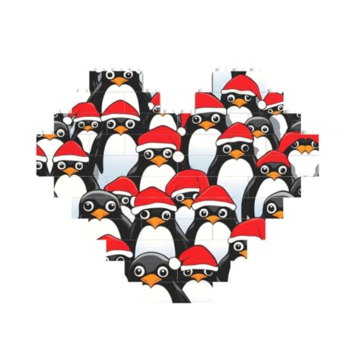 Weihnachts-Pinguin-Druck, Baustein-Puzzle, herzförmig, personalisierbar, Valentinstagsgeschenke von ASSORT
