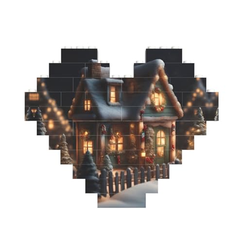 Weihnachtsdorfhaus-Druck, Baustein-Puzzle, herzförmig, personalisierbar, Valentinstagsgeschenke Weihnachtsdorfhaus-Druck, Baustein-Puzzle, herzförmig, personalisierbar, Valentinstagsgeschenke von ASSORT