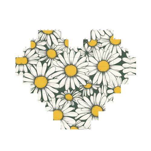 Weißes Gänseblümchen-Druck, Baustein-Puzzle, herzförmig, personalisierbar, Valentinstagsgeschenke von ASSORT