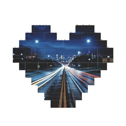 Wunderschöner Stadt-Nachtansicht-Druck, Baustein-Puzzle, herzförmig, personalisierbar, Valentinstagsgeschenke von ASSORT