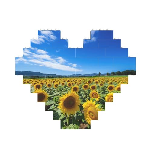 Wunderschönes Sonnenblumen-Druck, Baustein-Puzzle, herzförmig, personalisierbar, Valentinstagsgeschenke Wunderschönes Sonnenblumen-Druck, Baustein-Puzzle, herzförmig, personalisierbar, Valentinstagsgeschenke von ASSORT