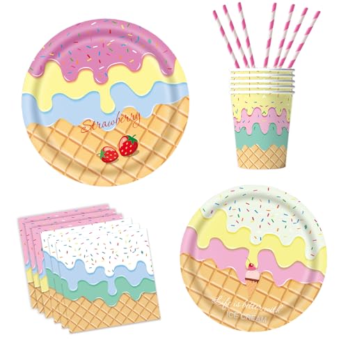 ASSUGO Eiscreme partygeschirr set, 60pcs tischdeko geburtstag einweggeschirr, Enthält eis Regenbogen deko pappteller,servietten,Pappbecher,Strohhalme geeignet für Somme,kinder geburtstags party deko ASSUGO Eiscreme partygeschirr set, 60pcs tischdeko geburtstag einweggeschirr, Enthält eis Regenbogen deko pappteller,servietten,Pappbecher,Strohhalme geeignet für Somme,kinder geburtstags party deko von ASSUGO