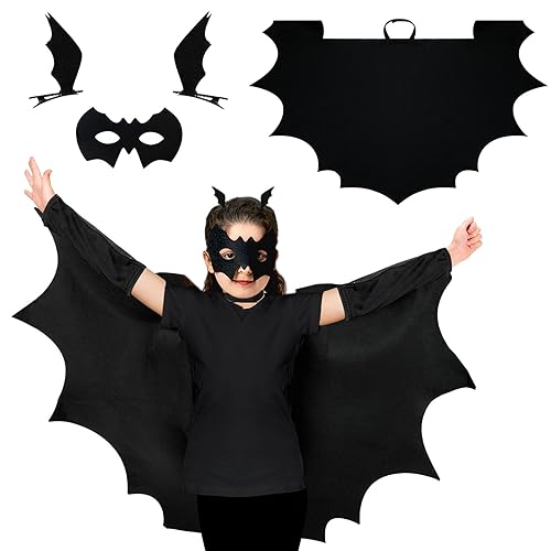 ASSUGO fledermaus kostüm , fledermaus umhang schwarz mit haarreif und maske, fledermausflügel mädchen, Haarspangen 3PS für Halloween Cosplay Party für Kinder (4-16) ASSUGO fledermaus kostüm , fledermaus umhang schwarz mit haarreif und maske, fledermausflügel mädchen, Haarspangen 3PS für Halloween Cosplay Party für Kinder (4-16) von ASSUGO