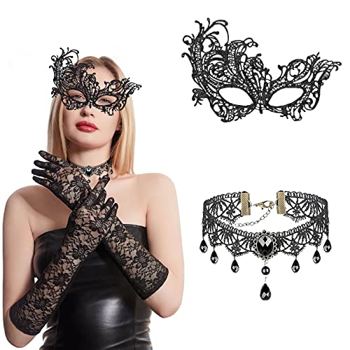 ASSUGO halloween steampunk damen zubehör 3 PCS, halloween kostüm damen armstulpen gothic netzhandschuhe, gothic schmuck Halskette, venezianische maske damen für Maskenball Karneval Maskerade ASSUGO halloween steampunk damen zubehör 3 PCS, halloween kostüm damen armstulpen gothic netzhandschuhe, gothic schmuck Halskette, venezianische maske damen für Maskenball Karneval Maskerade von ASSUGO