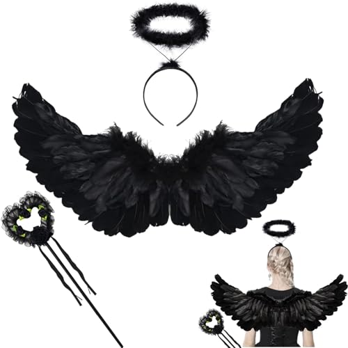 ASSUGO Teufel kostüm Damen engelsflügel schwarz , engelskostüm Damen Karneval deko mit heiligenschein schwarz , faschingskostüm Damen Engel kostüm für Halloween Party Fasching flügel Erwachsene ASSUGO Teufel kostüm Damen engelsflügel schwarz , engelskostüm Damen Karneval deko mit heiligenschein schwarz , faschingskostüm Damen Engel kostüm für Halloween Party Fasching flügel Erwachsene von ASSUGO