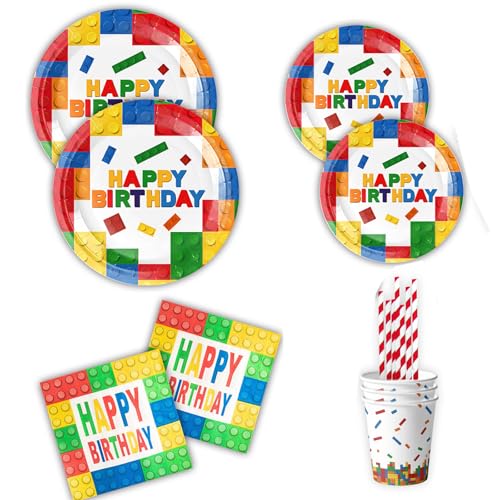 Baustein partygeschirr set,60 stüke kindergeburtstag deko,Enthält pappteller bunt,pappbecher bunt,servietten kindergeburtstag,Strohhalme, geeignet für kinder geburtstag,Bausteinparty Baustein partygeschirr set,60 stüke kindergeburtstag deko,Enthält pappteller bunt,pappbecher bunt,servietten kindergeburtstag,Strohhalme, geeignet für kinder geburtstag,Bausteinparty von ASSUGO