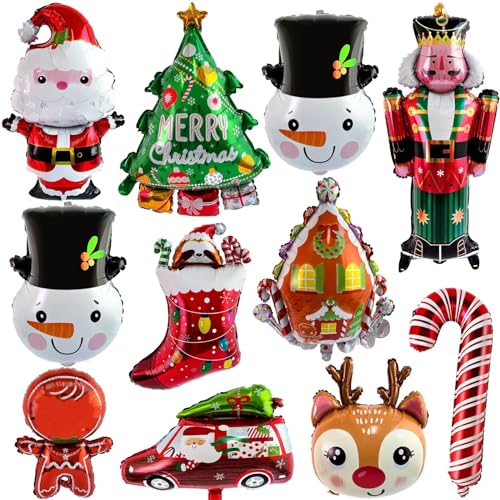 ASTARON 11 Stück Weihnachten Luftballons für Weihnachtsparty Deko,Weihnachtsgeschenke für Kinder,Weihnachtsmann,Rentier,Schneemann,Lebkuchen,Weihnachtsbaum,Ballondekoration für Weihnachtsfeierzubeh von ASTARON