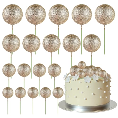 ASTARON 20 Stück Tortendeko Kugeln Cake Topper, Mini-Ballons Tortenaufleger für Hochzeit Party Babyparty Geburtstag Torte Dekorieren(Glitter Champagner Gold) von ASTARON