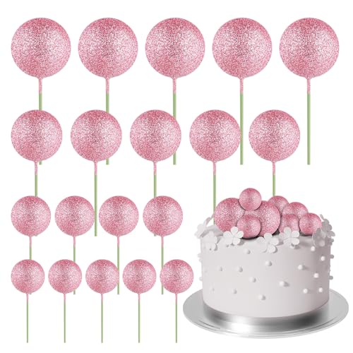 ASTARON 20 Stück Tortendeko Kugeln Cake Topper, Mini-Ballons Tortenaufleger für Hochzeit Party Babyparty Geburtstag Torte Dekorieren(Glitter Rosa) von ASTARON
