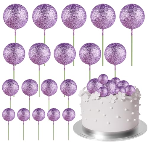 ASTARON 20 Stück Tortendeko Kugeln Cake Topper, Mini-Ballons Tortenaufleger für Hochzeit Party Babyparty Geburtstag Torte Dekorieren(Glitter Violett) von ASTARON