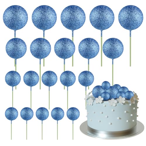ASTARON 20 Stück Tortendeko Kugeln Cake Topper, Mini-Ballons Tortenaufleger für Hochzeit Party Babyparty Geburtstag Torte Dekorieren(Glitzer Blau) von ASTARON