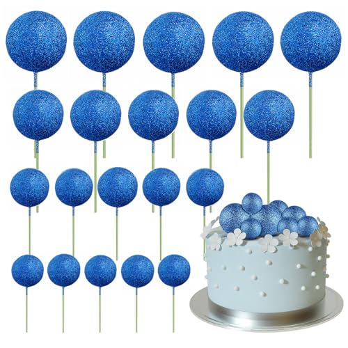 ASTARON 20 Stück Tortendeko Kugeln Cake Topper, Mini-Ballons Tortenaufleger für Hochzeit Party Babyparty Geburtstag Torte Dekorieren(Glitzer Blau) von ASTARON