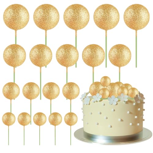 ASTARON 20 Stück Tortendeko Kugeln Cake Topper, Mini-Ballons Tortenaufleger für Hochzeit Party Babyparty Geburtstag Torte Dekorieren(Glitzer Gold) von ASTARON