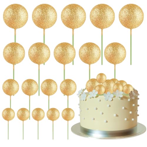ASTARON 20 Stück Tortendeko Kugeln Cake Topper, Mini-Ballons Tortenaufleger für Hochzeit Party Babyparty Geburtstag Torte Dekorieren(Glitzer Gold) von ASTARON