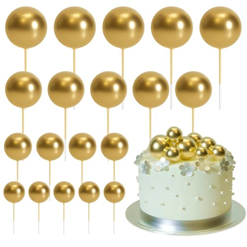 ASTARON 20 Stück Tortendeko Kugeln Cake Topper, Mini-Ballons Tortenaufleger für Hochzeit Party Babyparty Geburtstag Torte Dekorieren(Gold) von ASTARON
