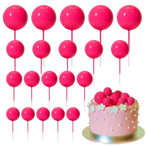 ASTARON 20 Stück Tortendeko Kugeln Cake Topper, Mini-Ballons Tortenaufleger für Hochzeit Party Babyparty Geburtstag Torte Dekorieren(Heißes Rosa) von ASTARON