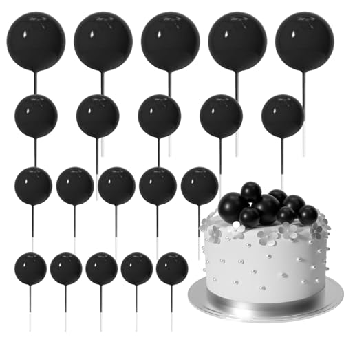 ASTARON 20 Stück Tortendeko Kugeln Cake Topper, Mini-Ballons Tortenaufleger für Hochzeit Party Babyparty Geburtstag Torte Dekorieren(Schwarz) von ASTARON